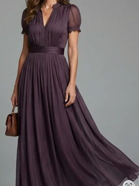 Women's Plum Maxi Dress with Lace Accents